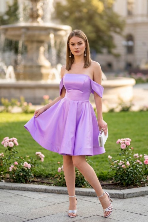 Платье короткое цв.атлас лиловое